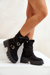 Women's Ankle Boots On Chunky Heel With Buckles And Strap Black Nerelisa