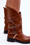 Women's Leather Ankle Boots With Flat Heel Brown Nyreo