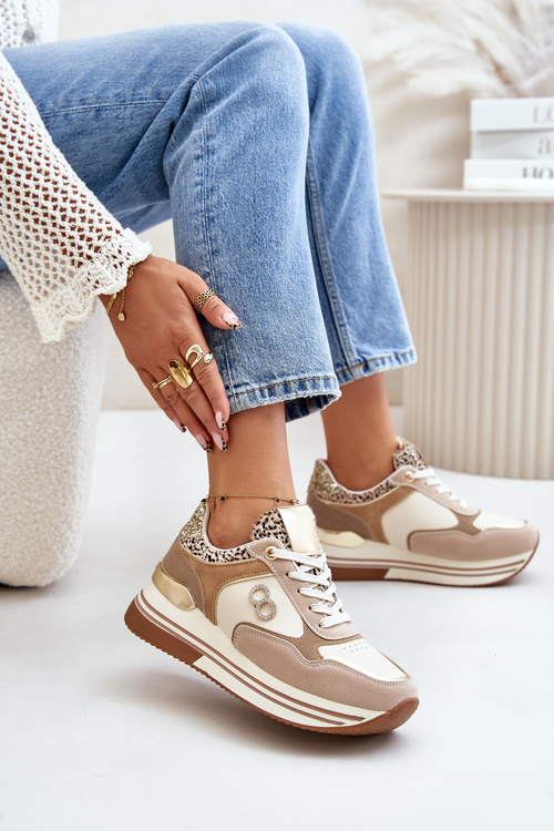 Damskie Sneakersy Na Platformie Beżowe Debizia