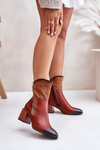 Warm Ladies Heeled Booties Brown Relabina