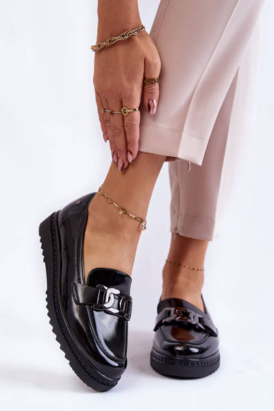 Lacquered Moccasins On A Platform Black Abisso