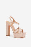 Women's sandals on high heel and platform glossy beige Jovenes