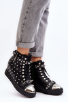 Women's boots adorned with jet on wedge Lu Boo black