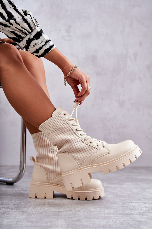 Women's Workers Boots With Socks Beige Abigail