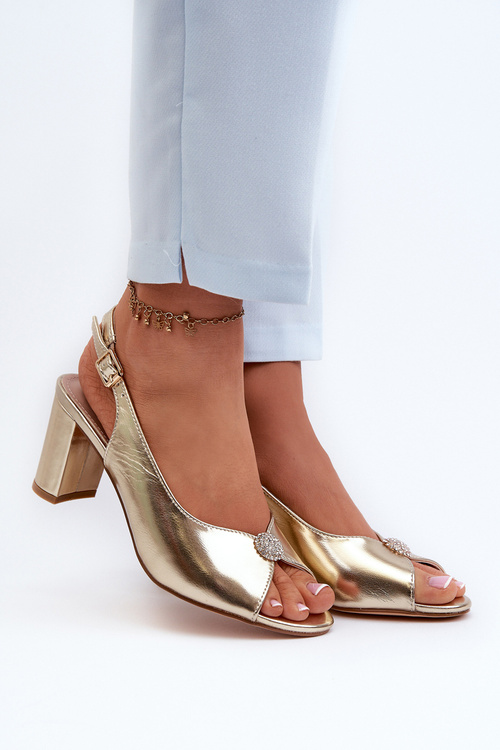 Elegant Sandals with Heel and Gold Decoration Trasea