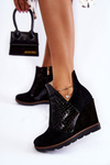 Suede Crocodile Wedge Boots Black Alda