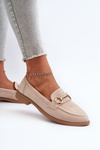Women's Flat Heel Loafers with Beige Aviole Embellishment