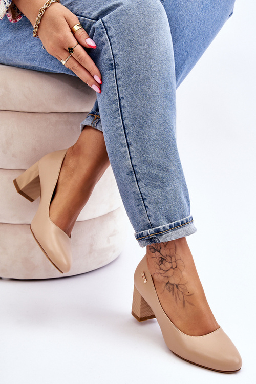 Leather Pumps On A Block Heel Sergio Leone PB178 Beige