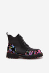 Leather Women's Ankle Boots With Flowers Insulated Artiker 57C0180 Black