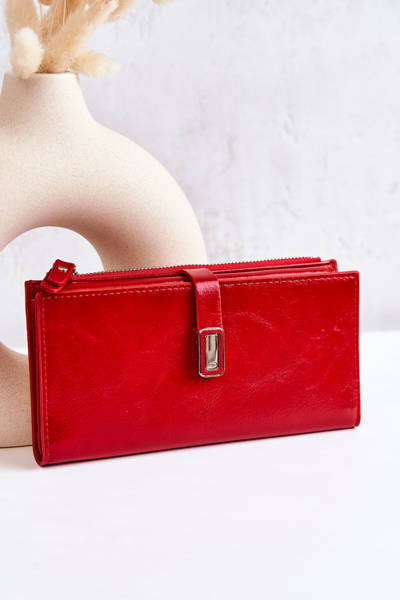 Large Leather Wallet With Magnet Red Nereva