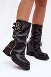 Women's Boots with Turned Shaft Lined with Buckles Black Salarie