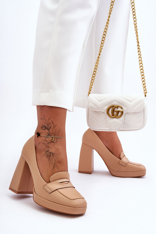 Leather High Heel Pumps Nude Alisa