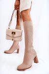 Fashionable Ribbed Heel Boots Beige Carros