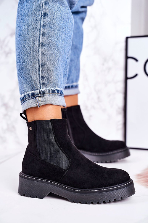 Women's Insulated Chelsea Boots On A Rubber Sole Suede Black Voyager