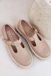 Leather Shoes With Buckle Zazoo 20183 Beige