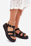 Women Sandals On Platform With Gold Detail Black Fevire