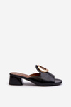 Elegant Women's Sandals with Low Heel and Gold Decoration Black Uzimila