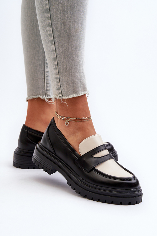 Mokasyny Płaski Obcas Platforma Czarne Kaldira 5731