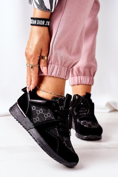 Sportowe Buty Sneakersy Czarno-Srebrne Aruba