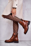 Lace-up boots on a flat heel caramel Grete
