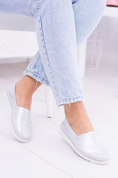 Women's Silver Leather Slip On Frela
