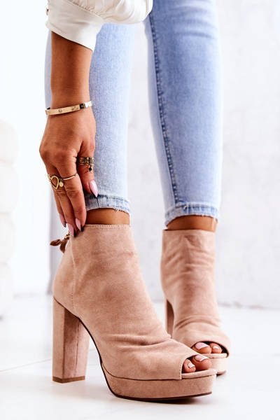 Stiletto Booties Open Toe Beige Adore