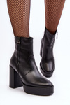 Women's Leather Ankle Boots On Heel And Platform Laura Messi 2690 Black