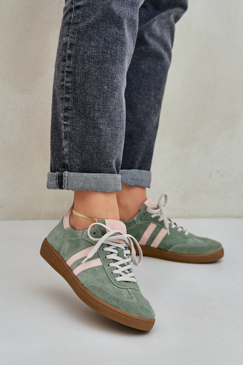 Green Suede Low Sneakers Women's Zazoo