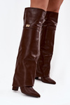 Kozaki Wywinięta Cholewka Za Kolano Obcas Słupek Ocieplane Brązowe Serelle
