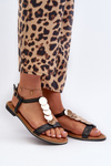 Women's Black Flat Sandals Made of Eco Leather Jeritellia