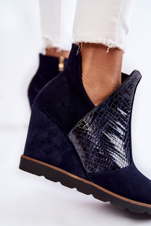 Suede Crocodile Wedge Boots Navy blue Alda