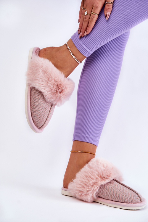 Women's Warm Slippers With Fur Beige and pink Franco