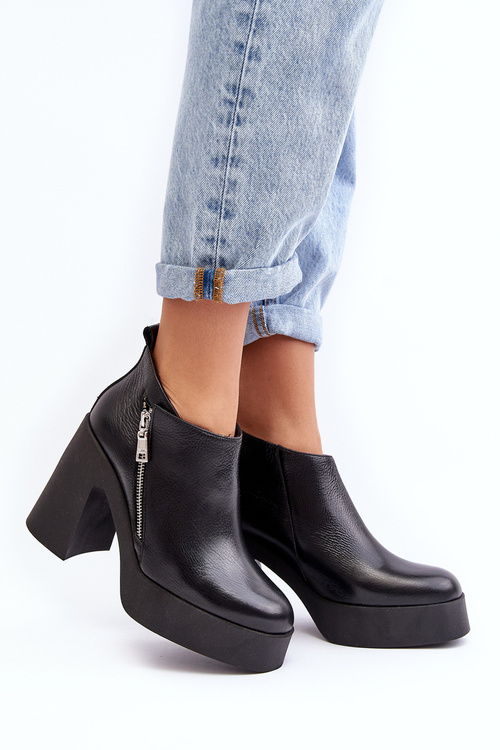Women's Boots On Massive Heel With Zipper 1755 Zazoo Black