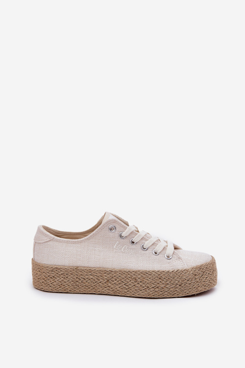 Womens Platform Sneakers With Weaving Lee Cooper LCW-25-02-3284 Light Beige