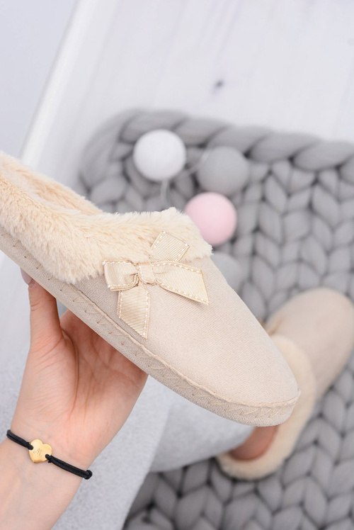 SOXO Women's Flip Flops With Fur and Bow Tie Beige