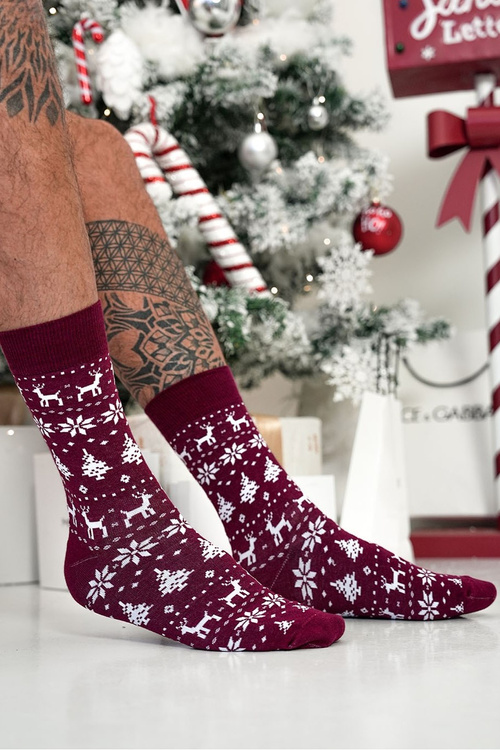Men's Christmas Socks Norwegian Pattern Burgundy