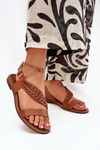 Ladies sandals made of natural leather on a flat heel Zazoo 3564 Camel