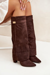 Eco Suede Boots Heel Block Zipper Insulated Folded Shaft Chocolate Evyra