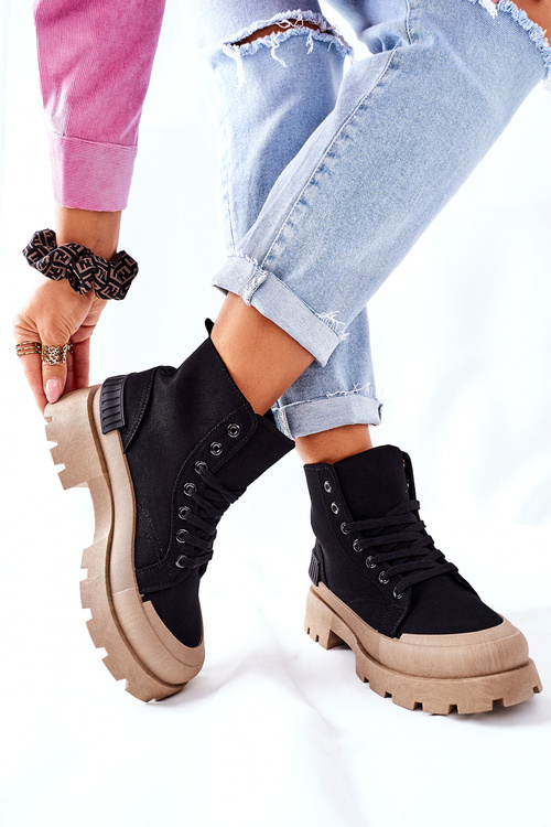 Damskie Botki Trapery Czarne Any One