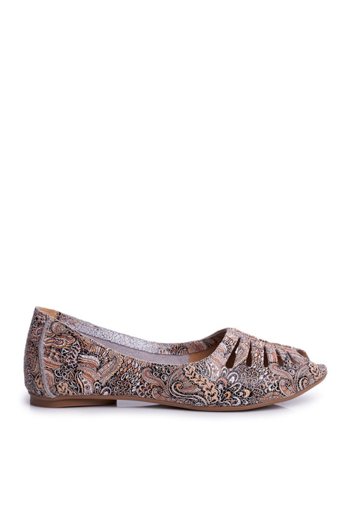 Women's Ballerinas Maciejka Leather Brown Patterned 03497-21