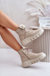 Zazoo 60511 Leather Ankle Boots For Women On Platform Insulated Beige