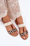 Flat Women Sandals With Beads Leopard Beige Virona