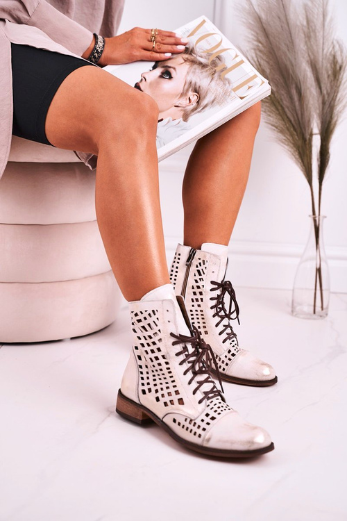 Openwork Leather Boots Nicole 2627 White-Silver