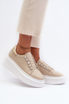 Women's Leather Sneakers on Chunky Platform Beige S.Barski LR628