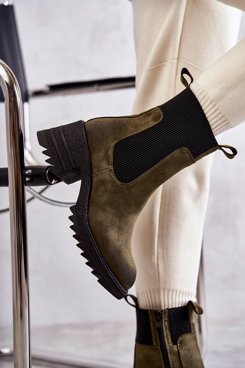 Botki Damskie Ocieplane Obcas Zielone Abella