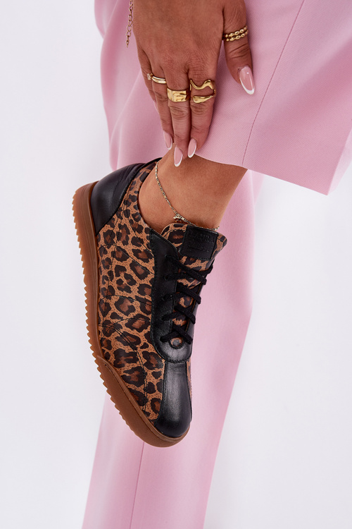 Women's Leather Sports Shoes With Leopard Print Laura 2935 Brown