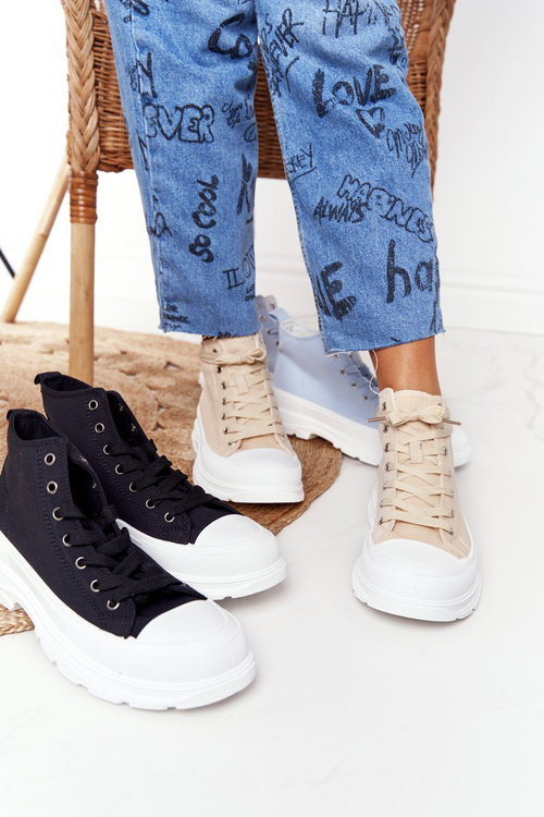 Women's High Sneakers On A Chunky Sole Beige-White Trissy