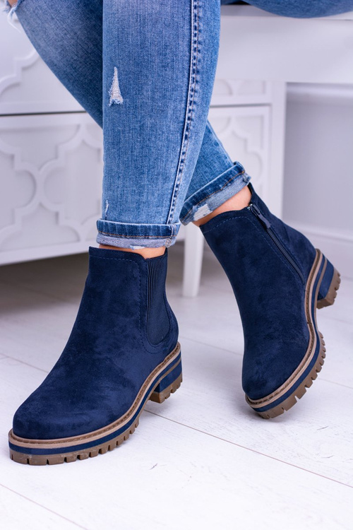 Navy Blue Women's Flat Heel Gravis Stiletto Boots