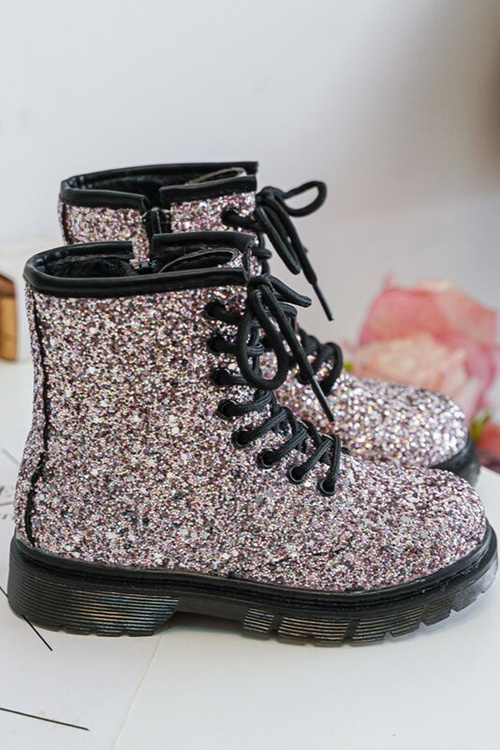 Children's Glittery Lined Boots with a Zipper Pink Saussa