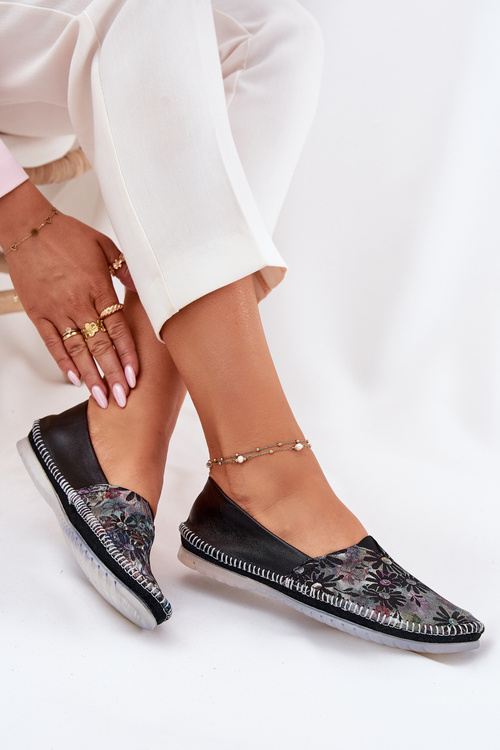 Baleriny Ze Wzorem Skóra Naturalna Czarne Maciejka T1930-39